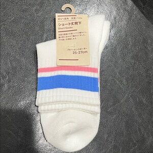 Lawson Unisex White Socks with Pink and Blue Stripes